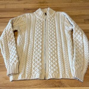 Inis Crafts Merino Wool Fisherman Cableknit Full Zip Cardigan Sz S